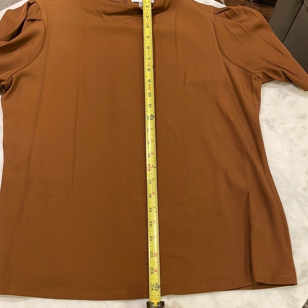Calvin Klein Solid Crepe De Chine Mock Neck Short Puffed Elbow Sleeve Blouse - Picture 11 of 12
